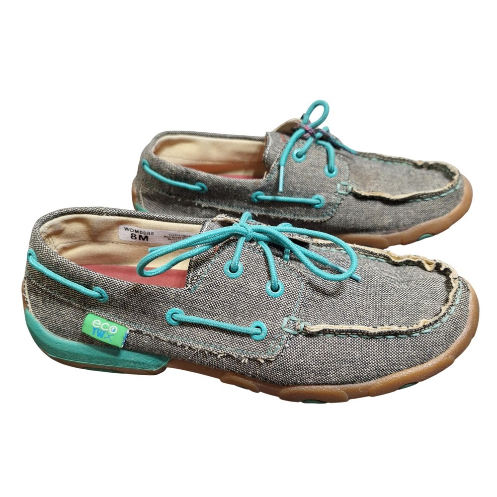 Twisted X EcoTWX Women's Size 8 M Gray Turquoise Driving Moc Boat Shoes WDM0085